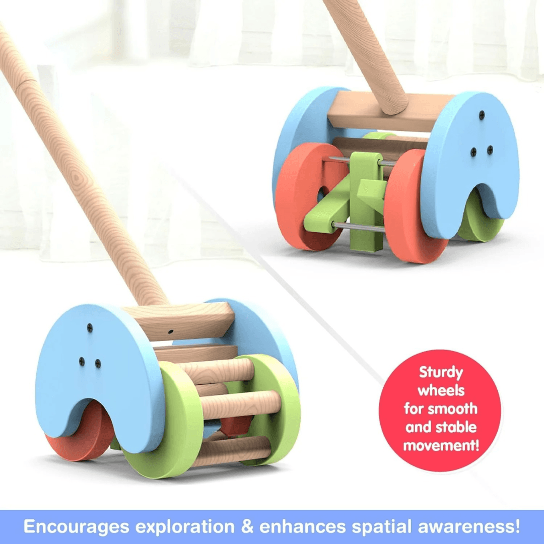 Funskool Giggles Rattle Strider Wooden,Push Along Toy, with Detachable Handle, Ideal for Toddlers, Playful Kid Toy, 18months and Above - Timbuktoon
