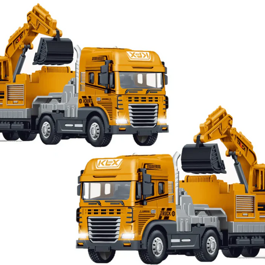 Joy Junction 1:24 Scale Die-cast Engineering Truck with Detachable Trailer & Mini Construction Vehicle – Pull Back Alloy Metal Toy Truck for Kids