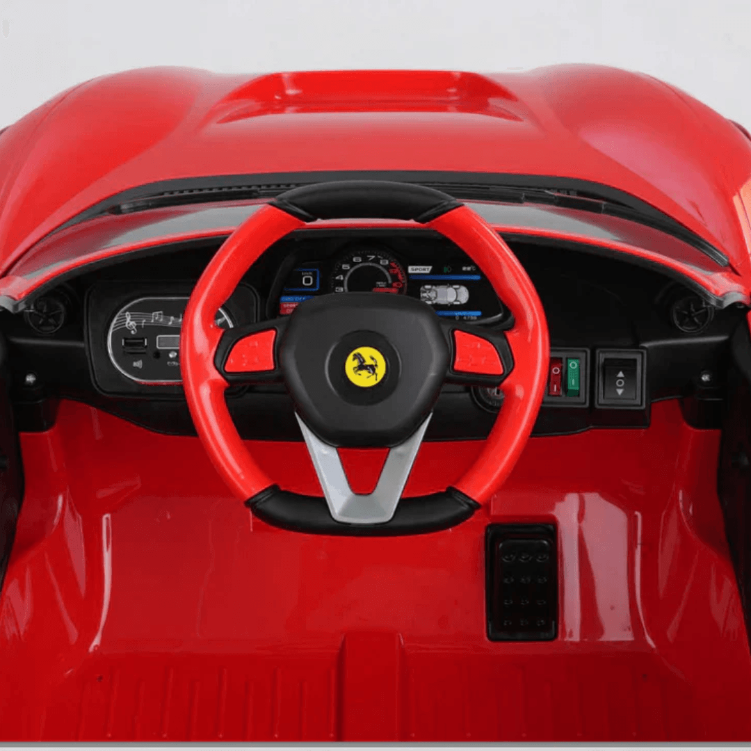 Toy House F8 Rechargeable Ride-On Car with Remote – Red Battery-operated ride-on car with 12V power and safety remote. A perfect blend of fun, control, and style for kids. - Timbuktoon