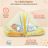 Luv Lap LuvLap Baby Mattress with Mosquito Net, Thick Base Bedding Set with Soft Pillow and Zip Closure, Suitable for Babies 6 Months+, Fun Cars Print Design, Size 75x40x40 cm Multicolor - Timbuktoon