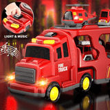 5-in-1 Push-and-Go Fire Rescue Vehicle Set with Lights & Music – Educational Transport Carrier Toy for Boys & Girls - Timbuktoon