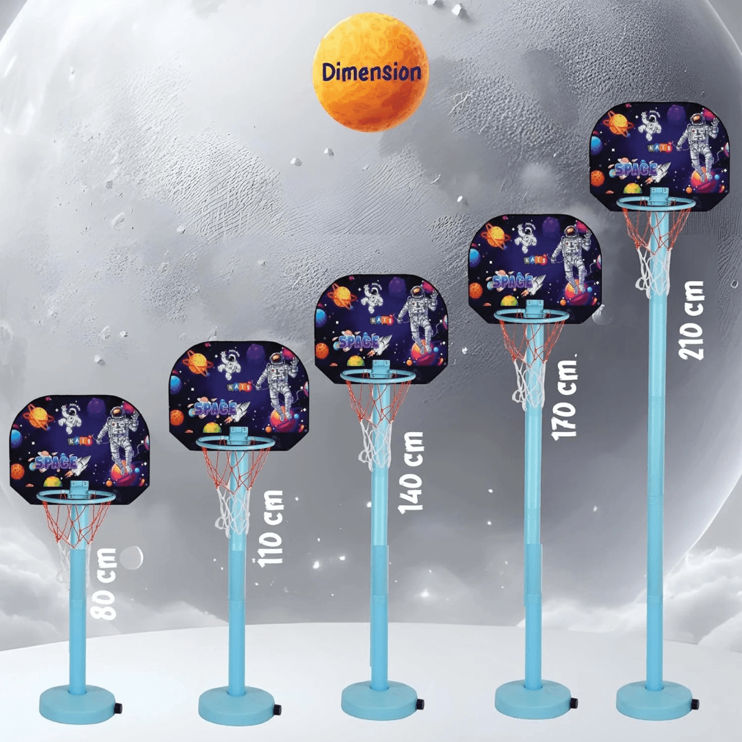 Space Basketball Set for Kids | 5-Level Adjustable Height with Stand & Ball Indoor & Outdoor Sports Toy for Ages 2+ | Easy Setup | Ideal Birthday Gift - Timbuktoon