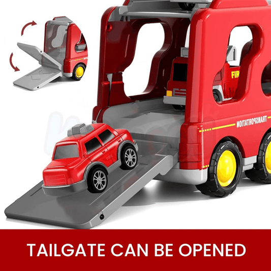 5-in-1 Push-and-Go Fire Rescue Vehicle Set with Lights & Music – Educational Transport Carrier Toy for Boys & Girls - Timbuktoon