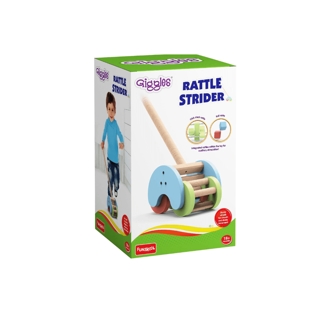 Funskool Giggles Rattle Strider Wooden,Push Along Toy, with Detachable Handle, Ideal for Toddlers, Playful Kid Toy, 18months and Above - Timbuktoon