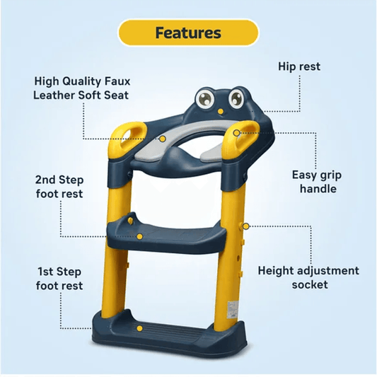 Luv Lap LuvLap Trainer Potty Seat with Ladder, Fits Standard Toilets, Potty Training for Boys & Girls 1+ Years, Safe & Easy Use, Yellow & Blue - Timbuktoon