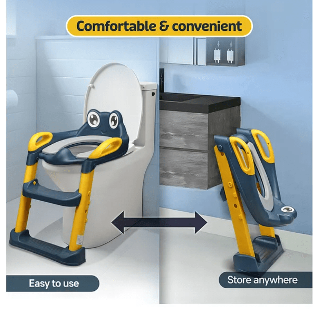 Luv Lap LuvLap Trainer Potty Seat with Ladder, Fits Standard Toilets, Potty Training for Boys & Girls 1+ Years, Safe & Easy Use, Yellow & Blue - Timbuktoon
