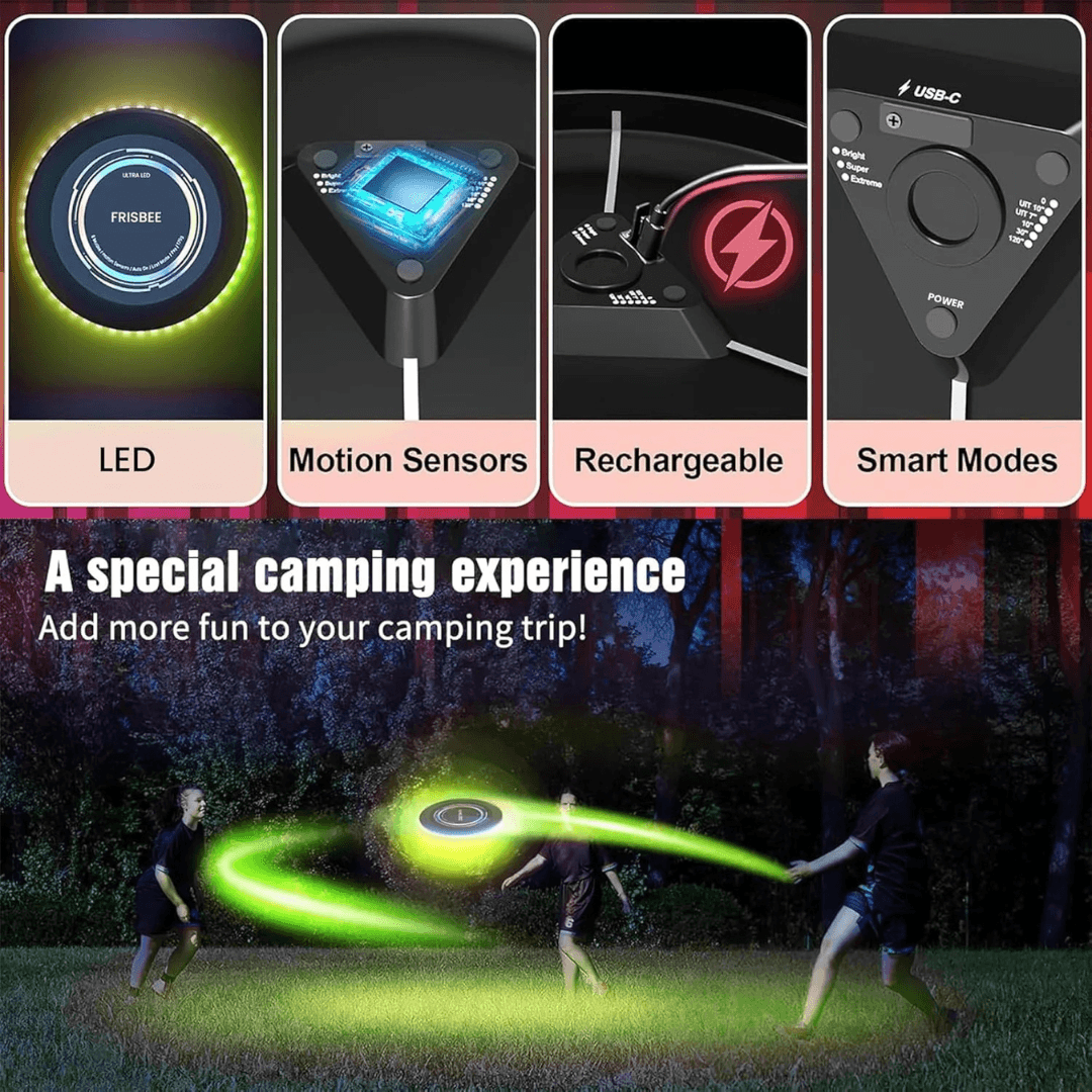 Light-Up LED Flying Disc – Glow-in-Dark Rechargeable Frisbee with Auto Lighting, Smart Play Modes, Rounded Corners, and Non-Slip Grip – Perfect for Boys, Girls, and Outdoor Fun - Timbuktoon