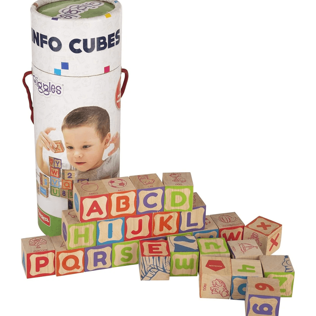 Giggles Funskool Info Cubes, Educational Learning Blocks with Alphabet, Numbers, Colors, Shapes & Picture Puzzle, Development Toy for Kids, Preschool Activity Set, Gift Set for Kid, Ages 3+ Years - Timbuktoon