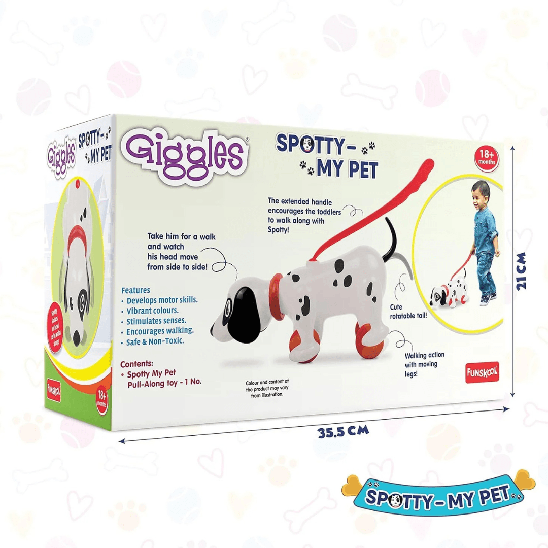 Funskool Funskool Giggles - Spotty My PET-Pull Along Toy, Encourages Walking, Funny Walking Style, Infant & Pre-School Plastic Toy, 18 Months & Above - Timbuktoon