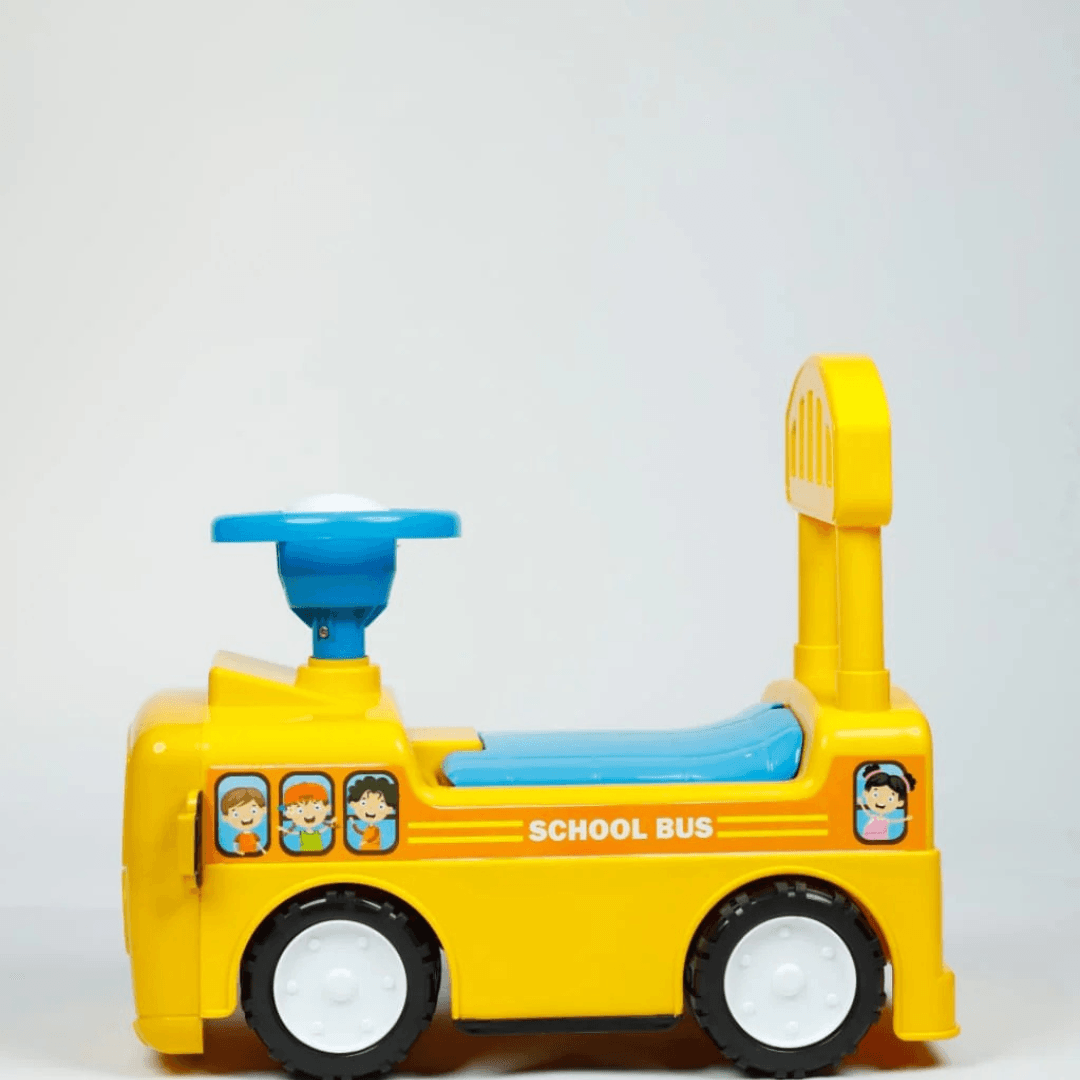 UA Toys School Bus Ride-On Toy for Kids – Push Car with Steering Wheel Bright yellow design with backrest support, perfect for toddlers' indoor and outdoor play. - Timbuktoon