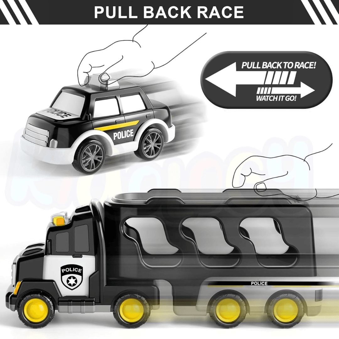 Multi-Functional 5-in-1 Friction-Powered Police Truck with Lights & Music – Montessori Learning Carrier Toy for Children Ages 3 and Up - Timbuktoon