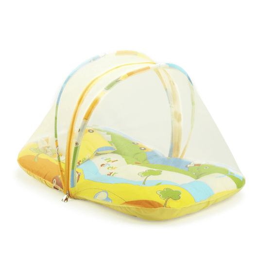 Luv Lap LuvLap Baby Mattress with Mosquito Net, Thick Base Bedding Set with Soft Pillow and Zip Closure, Suitable for Babies 6 Months+, Fun Cars Print Design, Size 75x40x40 cm Multicolor - Timbuktoon