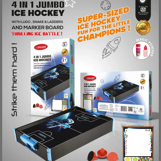 Simarr 4 In 1 Jumbo Ice Hockey Game Table | Fast-Paced Indoor Sports Toy for Kids & Family | Includes Pushers & Pucks | Fun Arcade-Style Hockey Game
