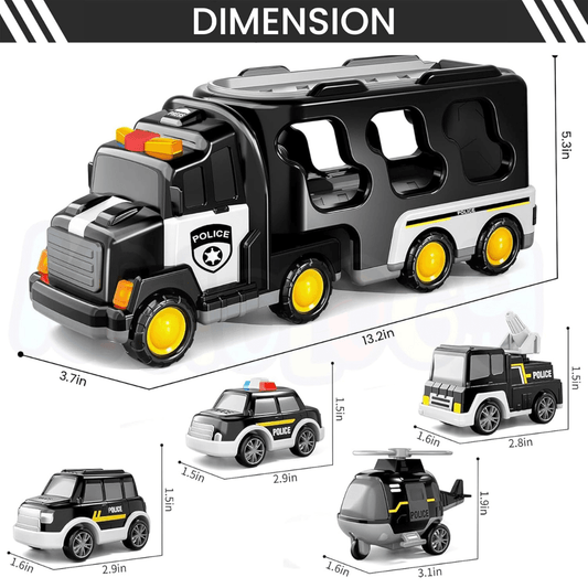 Multi-Functional 5-in-1 Friction-Powered Police Truck with Lights & Music – Montessori Learning Carrier Toy for Children Ages 3 and Up - Timbuktoon