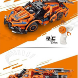 Joy Junction RC Building Block Car Kit – 2.4GHz Rechargeable Remote Control Racing Car with Openable Doors | DIY STEM Model Kit Toy for Kids 6+ (Orange)