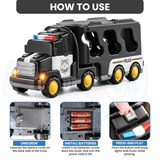 Multi-Functional 5-in-1 Friction-Powered Police Truck with Lights & Music – Montessori Learning Carrier Toy for Children Ages 3 and Up - Timbuktoon