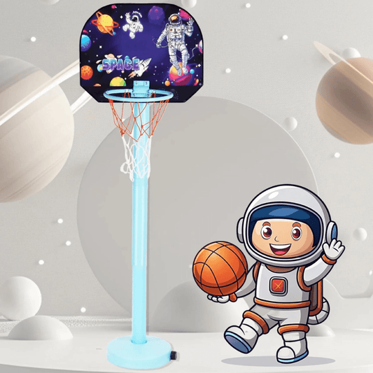 Space Basketball Set for Kids | 5-Level Adjustable Height with Stand & Ball Indoor & Outdoor Sports Toy for Ages 2+ | Easy Setup | Ideal Birthday Gift - Timbuktoon