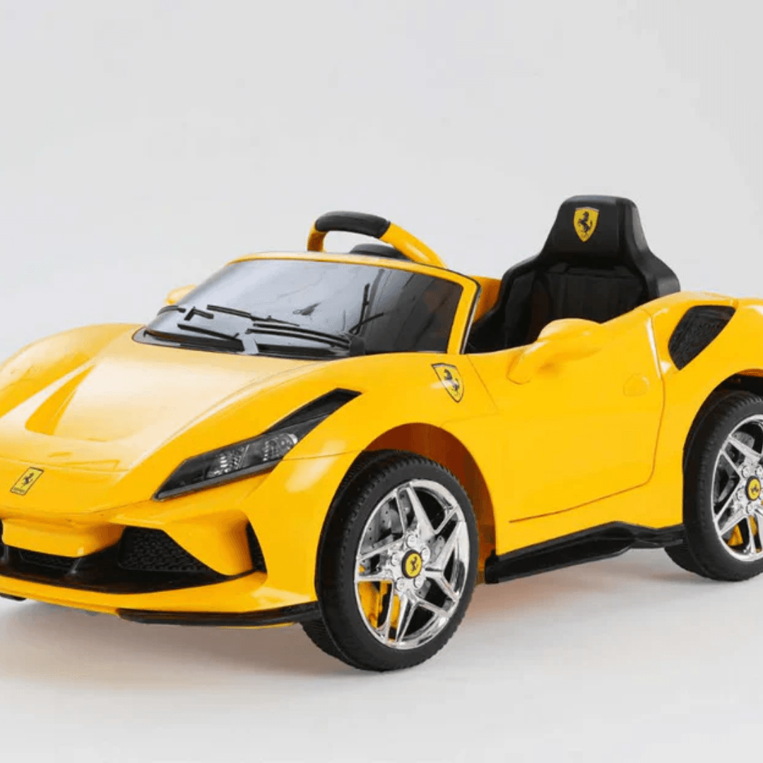 Toy House F8 Rechargeable Ferrari-Style Ride-On Car – Yellow Battery-operated 12V car with remote control for safe and stylish driving fun. A perfect blend of luxury, power, and play for kids. - Timbuktoon