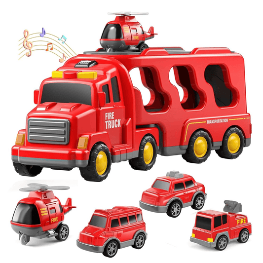 5-in-1 Push-and-Go Fire Rescue Vehicle Set with Lights & Music – Educational Transport Carrier Toy for Boys & Girls - Timbuktoon