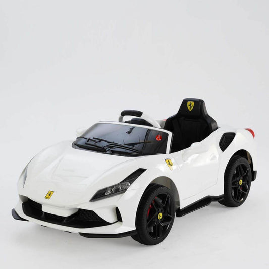 Toy House 127 7.6A Sports Ride-On Car for Kids – White Stylish battery-powered car with Bluetooth music, LED lights, remote control & 2 opening doors. A fun and feature-packed ride for little drivers! - Timbuktoon