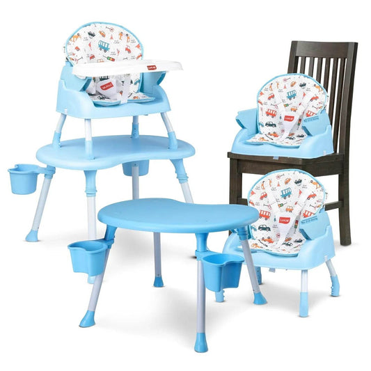 LuvLap Multipurpose 4-in-1 Baby Chair – High Chair, Booster Seat, Low Chair & Table – Printed Seat Pad, 3-Point Safety Straps, Removable Tray, Machine-Washable Fabric – Suitable from 6 Months, Blue - Timbuktoon