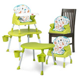 Multi-Stage Baby Chair – 4-in-1 High Chair, Low Seat, Booster & Table – Soft Print Cushion, Safety Straps, Removable Tray – Green, 6M+ - Timbuktoon