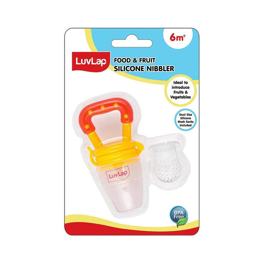LuvLap Silicone Baby Fruit & Food Feeder | Soft Teething Pacifier with Extra Mesh | BPA-Free | Joystar Yellow - Timbuktoon