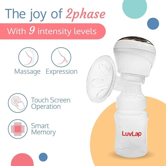 Luvlap Elite Electric Breast Pump with 2 Phase Pumping, Rechargeable Battery, Soft & Gentle,BPA Free, One year Warranty - Timbuktoon
