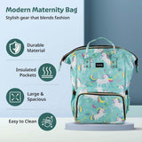LuvLap Multifunctional Waterproof Diaper Bag for Mothers for Travel, Mother Travel Bag, Premium Oxford Waterproof Material, Large storage capacity with 15 pockets, Green Unicorn (all over print) - Timbuktoon