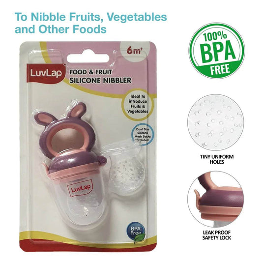 LuvLap Multi-Function Silicone Feeder & Teether | Extra Mesh Included | Soft Pacifier for Babies | Bunny Violet/Pink - Timbuktoon