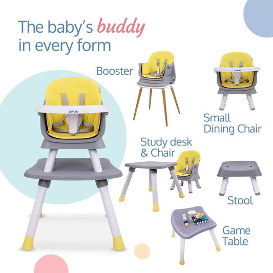 Adjustable 6-in-1 Baby Dining & Activity Chair – Grey and Yellow (6–36 Months) - Timbuktoon