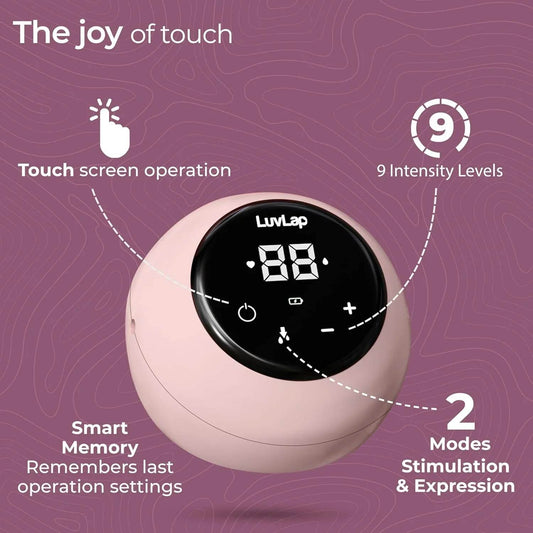 Luvlap Adore Electric Breast Pump with 2 Phase Pumping, Rechargeable Battery, Digital TouchScreen, Smart Memory, Dual Power Mode, 2pcs Breast pads free, Soft & Gentle, BPA Free - Timbuktoon