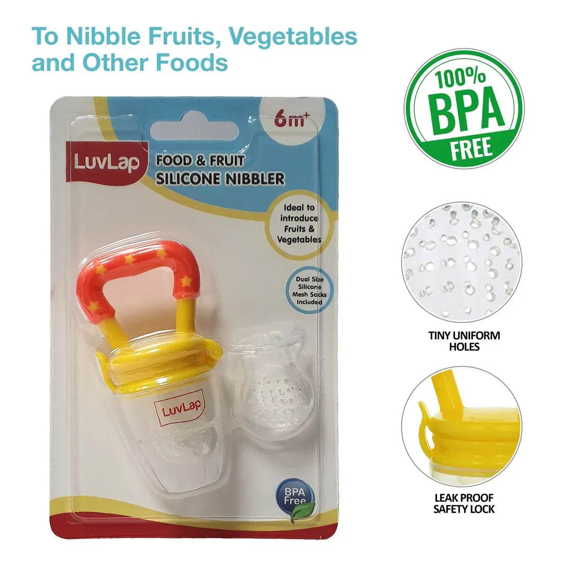 LuvLap Silicone Baby Fruit & Food Feeder | Soft Teething Pacifier with Extra Mesh | BPA-Free | Joystar Yellow - Timbuktoon