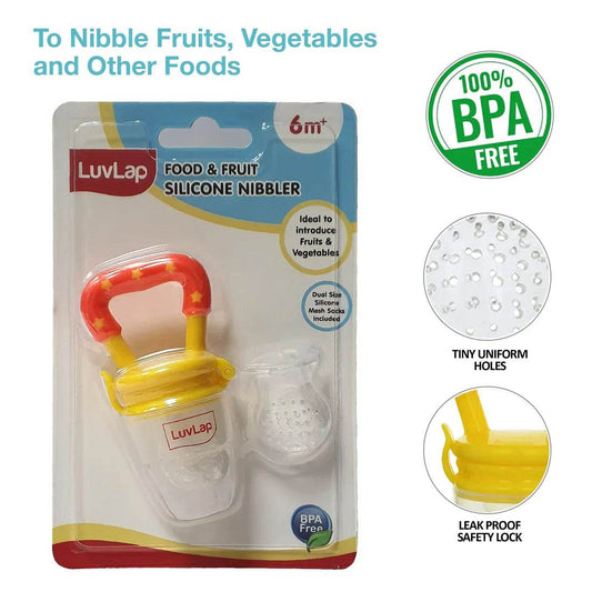 LuvLap Silicone Baby Fruit & Food Feeder | Soft Teething Pacifier with Extra Mesh | BPA-Free | Joystar Yellow - Timbuktoon