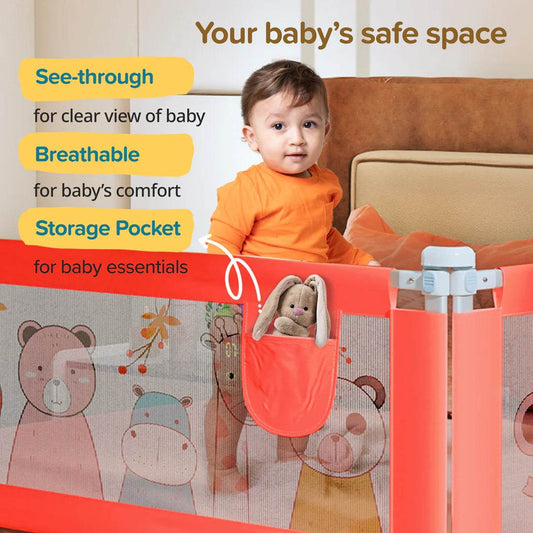 Comfy Baby Bed Rail Guard (6 ft x 2.3 ft), 180cmx72cm, Bed Rails for Baby & Toddler Safety, Portable, Adjustable Height, Single Side Bed Rail, Pack of 1, Printed Pink New - Timbuktoon