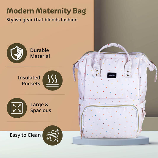 LuvLap Multifunctional Waterproof Diaper Bag-Backpack Cum Tote Bag/Travel Bag, Premium Oxford Waterproof Material, Large Storage Capacity With 15 Pockets, Off White Stars (All Over Print) - Timbuktoon
