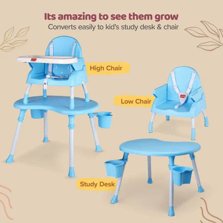 LuvLap Multipurpose 4-in-1 Baby Chair – High Chair, Booster Seat, Low Chair & Table – Printed Seat Pad, 3-Point Safety Straps, Removable Tray, Machine-Washable Fabric – Suitable from 6 Months, Blue - Timbuktoon