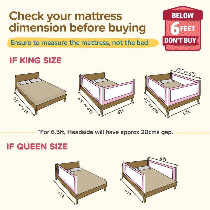 Comfy Baby Bed Rail Guard (6 ft x 2.3 ft), 180cmx72cm, Bed Rails for Baby & Toddler Safety, Portable, Adjustable Height, Single Side Bed Rail, Pack of 1, Printed Pink New - Timbuktoon