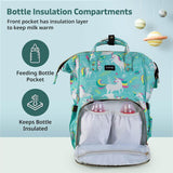 LuvLap Multifunctional Waterproof Diaper Bag for Mothers for Travel, Mother Travel Bag, Premium Oxford Waterproof Material, Large storage capacity with 15 pockets, Green Unicorn (all over print) - Timbuktoon