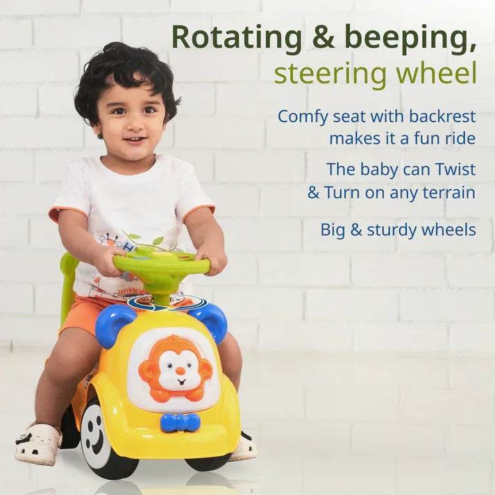 Sunny Ride on & Car for Kids with Music & Horn Steering, Push Car for Baby with Backrest, Safety Guard, Under Seat Storage & Big Wheels, Ride on for Kids 1 to 3 Years Upto 25 Kgs (Yellow) - Timbuktoon