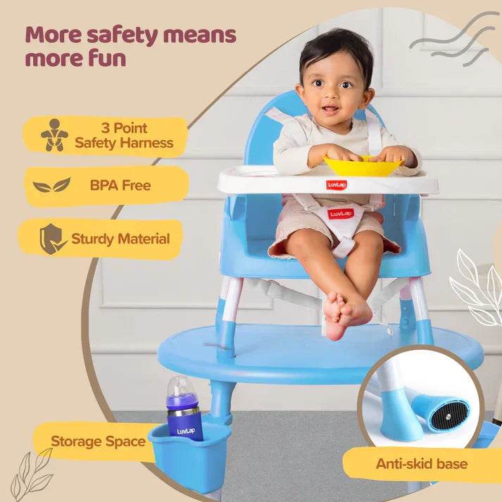 LuvLap Multipurpose 4-in-1 Baby Chair – High Chair, Booster Seat, Low Chair & Table – Printed Seat Pad, 3-Point Safety Straps, Removable Tray, Machine-Washable Fabric – Suitable from 6 Months, Blue - Timbuktoon