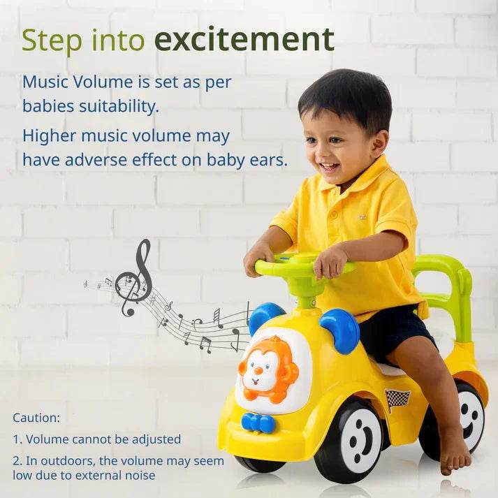 Sunny Ride on & Car for Kids with Music & Horn Steering, Push Car for Baby with Backrest, Safety Guard, Under Seat Storage & Big Wheels, Ride on for Kids 1 to 3 Years Upto 25 Kgs (Yellow) - Timbuktoon