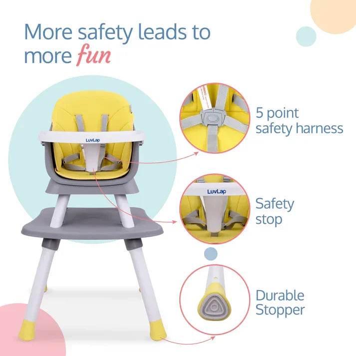 Adjustable 6-in-1 Baby Dining & Activity Chair – Grey and Yellow (6–36 Months) - Timbuktoon