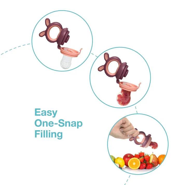 LuvLap Multi-Function Silicone Feeder & Teether | Extra Mesh Included | Soft Pacifier for Babies | Bunny Violet/Pink - Timbuktoon