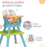 LuvLap Multifunctional 6-in-1 Baby High Chair – Booster, Toddler Seat, Table & Stool – Adjustable Design with 5-Point Safety Belt – 6 to 36 Months – Green/Blue - Timbuktoon