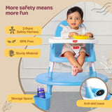 LuvLap Multipurpose 4-in-1 Baby Chair – High Chair, Booster Seat, Low Chair & Table – Printed Seat Pad, 3-Point Safety Straps, Removable Tray, Machine-Washable Fabric – Suitable from 6 Months, Blue - Timbuktoon