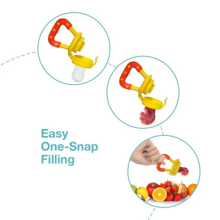 LuvLap Silicone Baby Fruit & Food Feeder | Soft Teething Pacifier with Extra Mesh | BPA-Free | Joystar Yellow - Timbuktoon