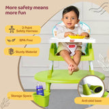Multi-Stage Baby Chair – 4-in-1 High Chair, Low Seat, Booster & Table – Soft Print Cushion, Safety Straps, Removable Tray – Green, 6M+ - Timbuktoon