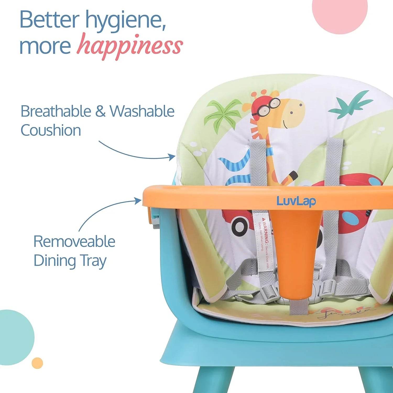 LuvLap Multifunctional 6-in-1 Baby High Chair – Booster, Toddler Seat, Table & Stool – Adjustable Design with 5-Point Safety Belt – 6 to 36 Months – Green/Blue - Timbuktoon