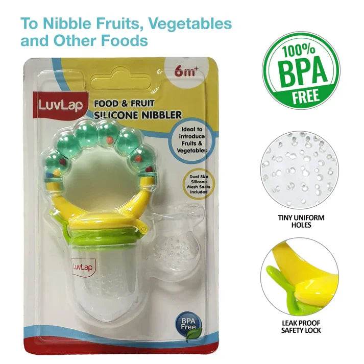 LuvLap Silicone Food/Fruit Nibbler with Extra Mesh, Soft Pacifier/Feeder, Teether for Infant Baby, Infant, Pearly Green, BPA Free - Timbuktoon